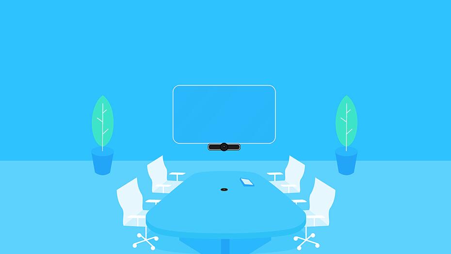 Graphical representation of video conferencing room with Logitech  Meetup